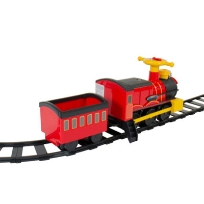 Steam Train Toddler 6v Battery Powered Interactive Ride On Set with Track