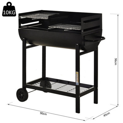 Steel 2-Grill Charcoal BBQ w/ Wheels Black - 3