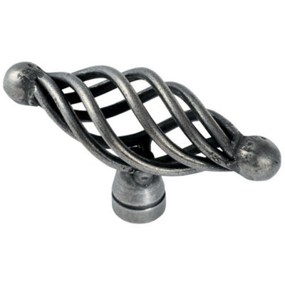 Steel Cage Oval Cabinet Door Pull Handle - 35mm Depth - 65 x 21.5mm - Antique Steel