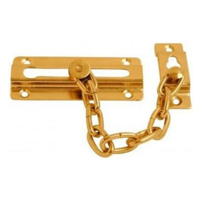 Steel Door Chain Lock 3.75 Inch - Brass Finish Chain Lock, Door Chains, Sliding Bolt Guard Safety Lock for Front Doors - Pack of 1