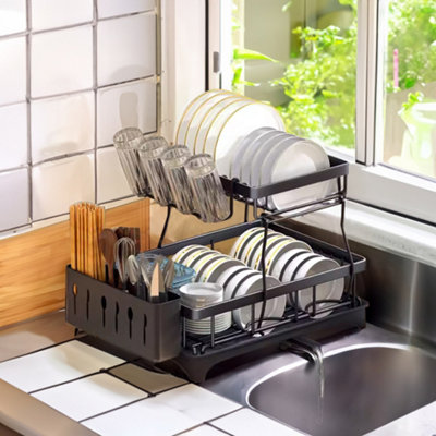 Steel Draining Dish Rack with Utensil and Glass Holder