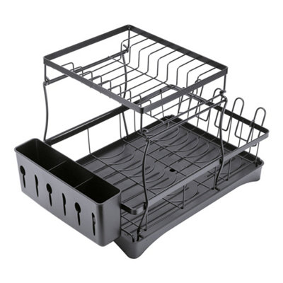 Steel Draining Dish Rack with Utensil and Glass Holder