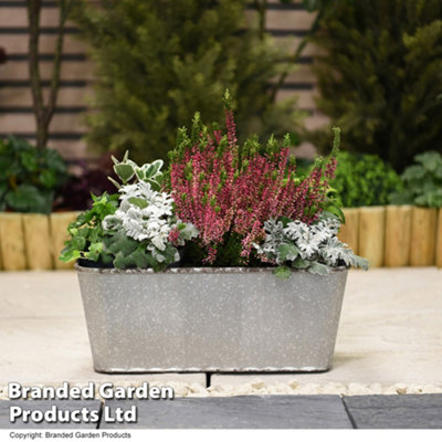 Steel Effect Trough Planter for Garden Outdoor Patio Weatherproof Plastic (x2)