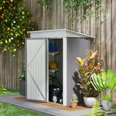 Steel Garden Shed, Small Lean-to Shed for Bike Tool, 5x3 ft, Grey | DIY ...