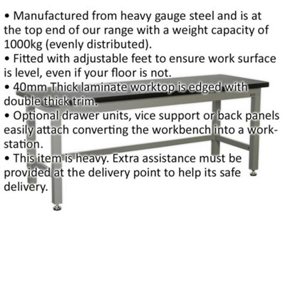 Steel Industrial Workbench - 2100mm x 750mm Laminate Worktop - Adjustable Feet
