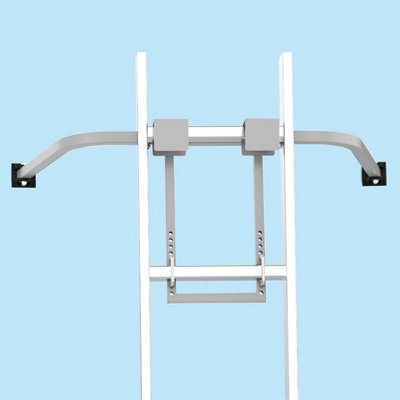 Steel Ladder Stabilizer with Roof Hook and Wing Span for Safe Climbing and Painting - Silver Gray