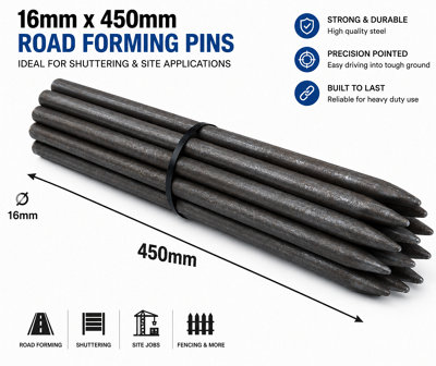 Steel Road Form Pins (16 x 450mm) Pack of 10 - Concrete Marking Out Stakes