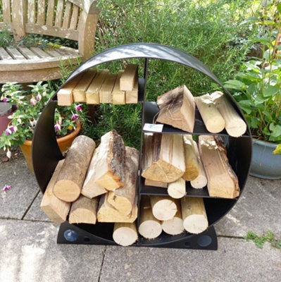 Steel Round Log Store & Shelves Metal Log Holder Log Storage in Black
