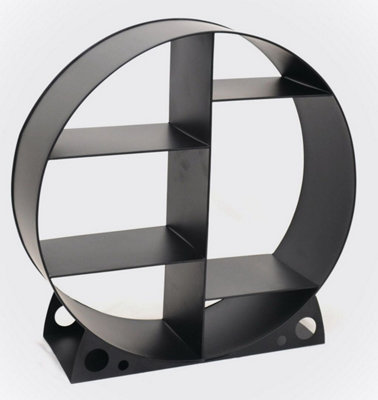 Steel Round Log Store & Shelves Metal Log Holder Log Storage in Black - 3