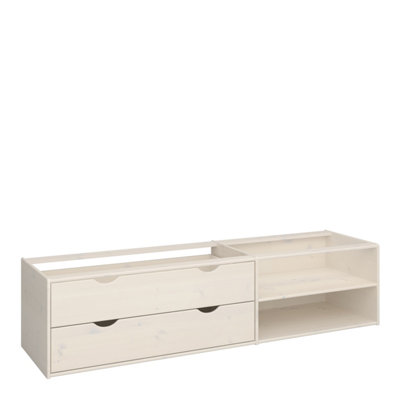 Steens for Kids Single Bed, Includes - Under Bed Drawer Section 2 Drawers in Whitewash Grey Brown Lacquered