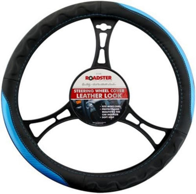 Steering Wheel Cover Black Blue Leather Look Car Accessories Protector Soft Grip
