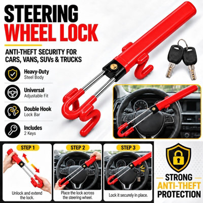 Steering Wheel Lock Twin Bar Heavy Duty Car Van Wheel Locks High ...