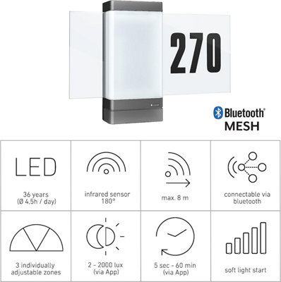 Steinel LED House Number Light L 270 SC, smart Motion Sensor, House Number Plate, Setting via App