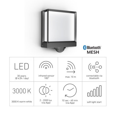 Steinel LED Outdoor Wall Light L 40 SC, Motion Sensor, Timer Function, Dimmable, Settings via App