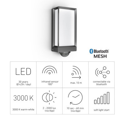 Steinel LED Outdoor Wall Light L 42 SC, Motion Sensor, Timer Function, Dimmable, Settings via App
