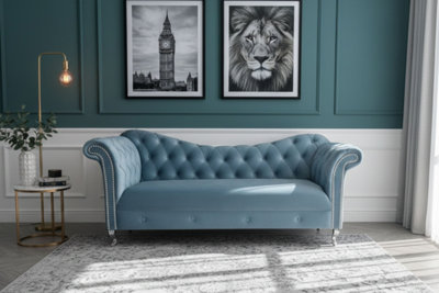 Stella Curved Arm Sofa Chaise Lounge Velvet Baroque Style - 3 Seater