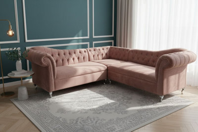 Stella Curved Arm Sofa Chaise Lounge Velvet Baroque Style - L Shape Corner