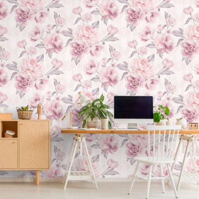 Stella Geometric Floral Wallpaper Blush Pink / White Belgravia 9750