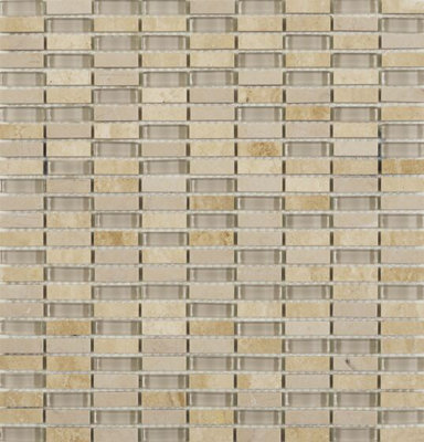 Stellar Beige Glass & Stone Mix Linear Mosaic 10x30mm