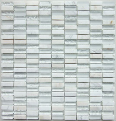 Stellar White Glass & Stone Mix Linear Mosaic 10x30mm