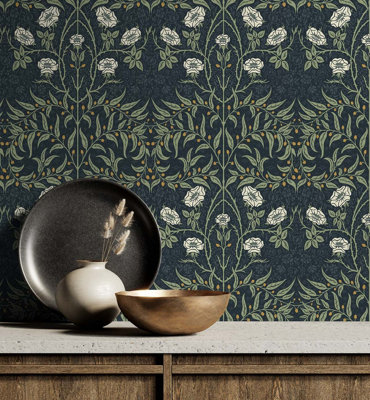 lotus floral metallic wallpaper