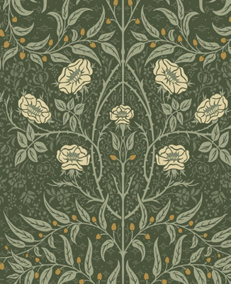 Stenciled Floral Vintage Prepasted Wallpaper