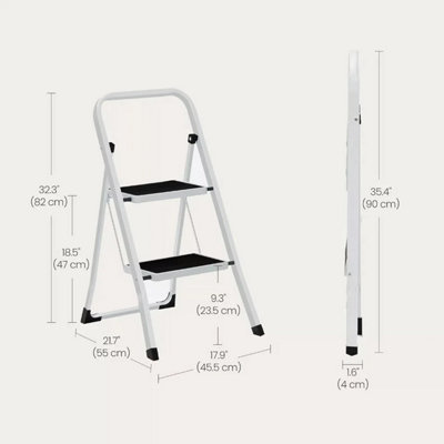 Step Ladder 2-Step Folding Safety Lock Space Saving Storage Safety Non ...