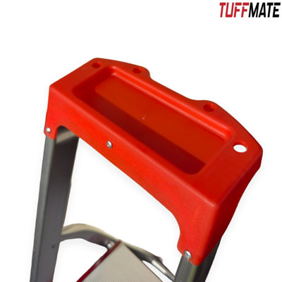 Step Ladder 3 Step Aluminum Folding High Grab Handle and Tool Tray TUFFMATE