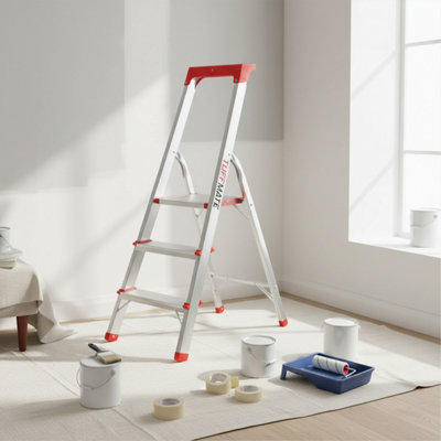 Step Ladder 3 Step Aluminum Folding High Grab Handle and Tool Tray TUFFMATE