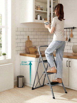 Step Ladder, 3-Step Ladder, Folding Ladder, Safety Lock, Space-Saving ...