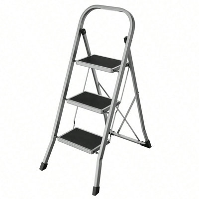 Step Ladder, 3-Step Ladder, Folding Ladder, Safety Lock, Space-Saving ...