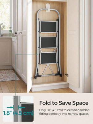 Step Ladder, 3-Step Ladder, Folding Ladder, Safety Lock, Space-Saving ...
