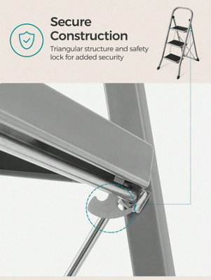 Step Ladder, 3-Step Ladder, Folding Ladder, Safety Lock, Space-Saving ...