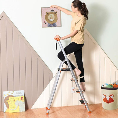 Step Ladder, 4-Step Folding Ladder with 12 cm Wide Steps, with Tool ...