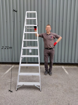 Step Ladders Small 10 Tread 2.21 m Lightweight Aluminium Swingback Builders Steps