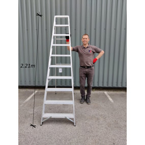 Step Ladders Small 10 Tread 2.21 m Lightweight Aluminium Swingback Builders Steps