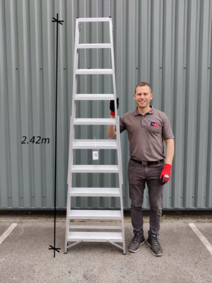 Step Ladders Small 10 Tread 2.21 m Lightweight Aluminium Swingback Builders Steps