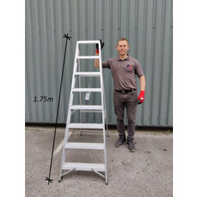 Step Ladders Small 8 Tread 1.75m Lightweight Aluminium Swingback Builders Steps