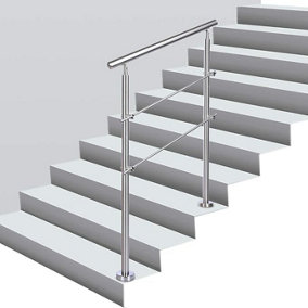 Step Railing Stair Railing Banister Stainless Steel Handrail with 2 Cross Bars for Indoor Outdoor W 180 cm