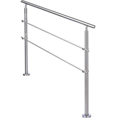 Step Railing Stair Railing Banister Stainless Steel Handrail with 2 Cross Bars for Indoor Outdoor W 180 cm - 3
