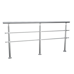 Step Railing Stair Railing Banister Stainless Steel Handrail with 2 Cross Bars for Indoor Outdoor W 240 cm