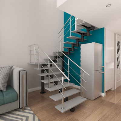 Step Railing Stair Railing Banister Stainless Steel Handrail with 2 Cross Bars for Indoor Outdoor W 240 cm