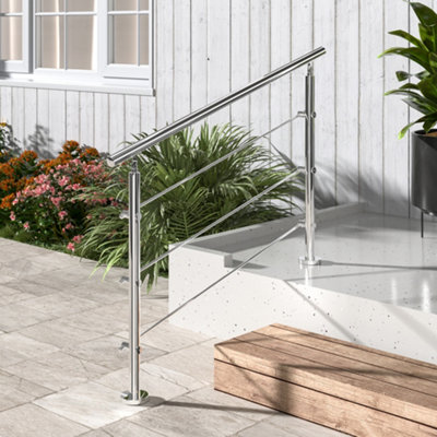 Step Railing Stair Railing Banister Stainless Steel Handrail with 3 Cross Bars for Indoor Outdoor W 100 cm