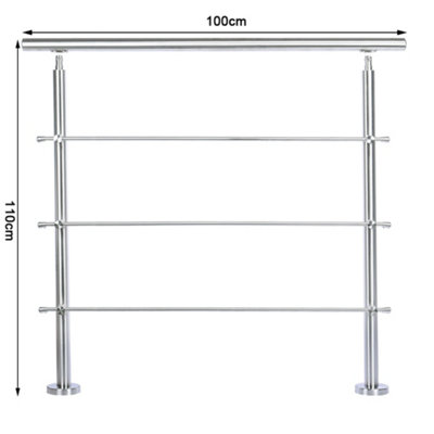 Step Railing Stair Railing Banister Stainless Steel Handrail with 3 Cross Bars for Indoor Outdoor W 100 cm - 6