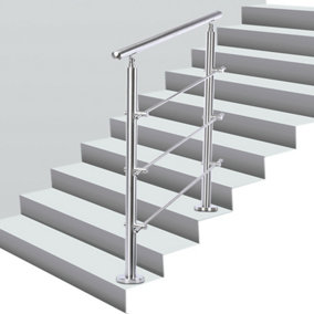 Step Railing Stair Railing Banister Stainless Steel Handrail with 3 Cross Bars for Indoor Outdoor W 120 cm