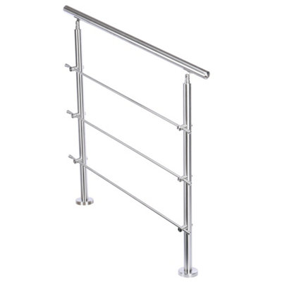 Step Railing Stair Railing Banister Stainless Steel Handrail with 3 Cross Bars for Indoor Outdoor W 120 cm