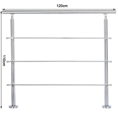 Step Railing Stair Railing Banister Stainless Steel Handrail with 3 Cross Bars for Indoor Outdoor W 120 cm - 6