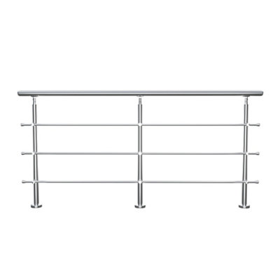 Step Railing Stair Railing Banister Stainless Steel Handrail with 3 Cross Bars for Indoor Outdoor W 240 cm