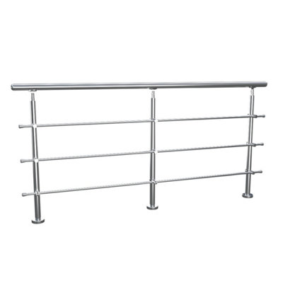 Step Railing Stair Railing Banister Stainless Steel Handrail with 3 Cross Bars for Indoor Outdoor W 240 cm