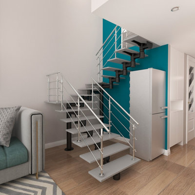 Step Railing Stair Railing Banister Stainless Steel Handrail with 3 Cross Bars for Indoor Outdoor W 240 cm - 3